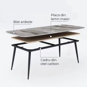 Masa dining lemn si piatra naturala Highness, masa bucatarie