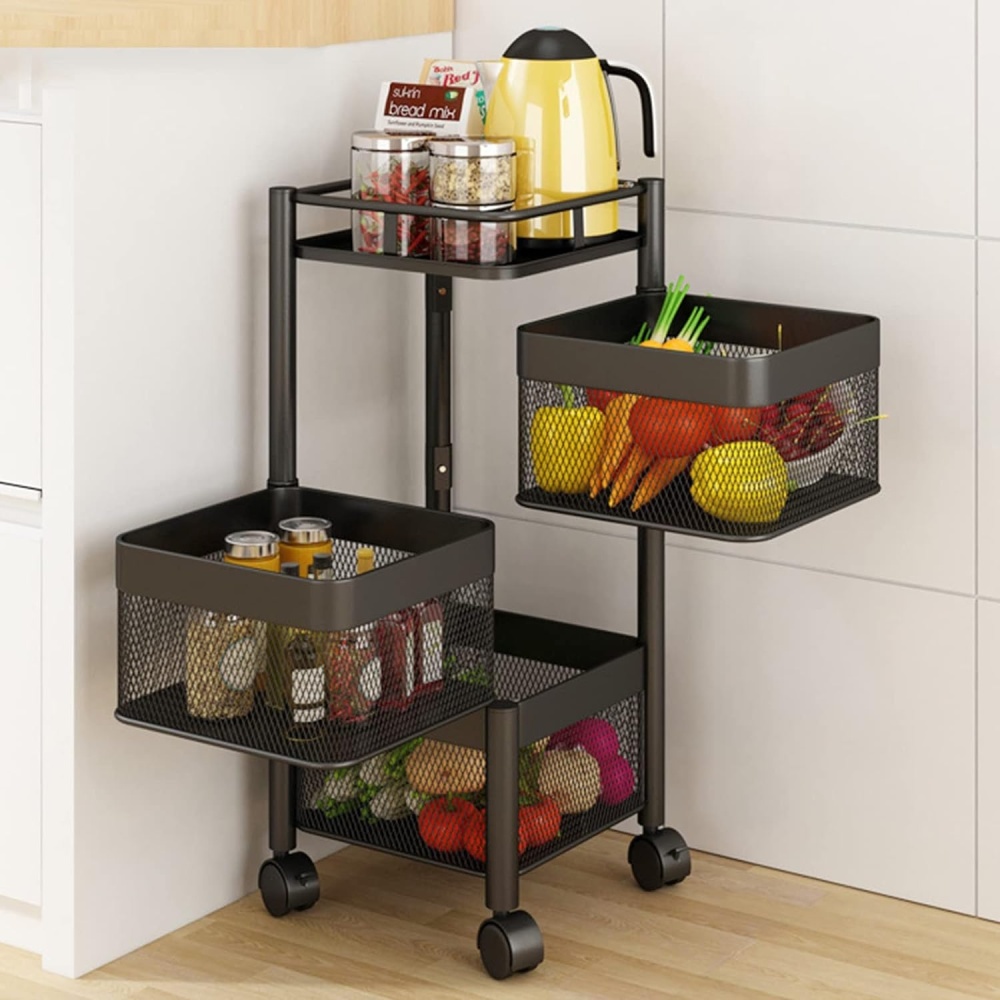 Raft patrat cu 3 etaje, suport mobil cu sertare rotative, organizator bucatarie Homedit Raft patrat cu 3 etaje, suport mobil cu sertare rotative, organizator bucatarie Homedit