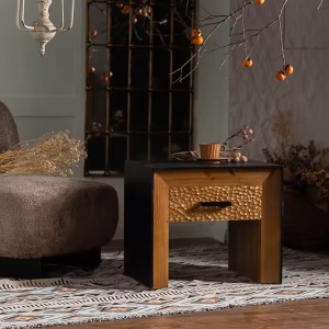 Noptiera, 58 cm x 51 cm x 45 cm din lemn masiv Wabi D, Homedit