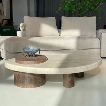 Masuta cafea din piatra naturala si stejar 130 cm x 73 cm x 43 cm Paulo, Homedit