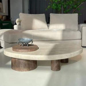 Masuta cafea din piatra naturala si stejar 130 cm x 73 cm x 43 cm Paulo, Homedit