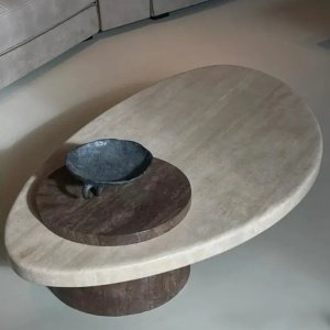 Masuta cafea din piatra naturala si stejar 130 cm x 73 cm x 43 cm Paulo, Homedit