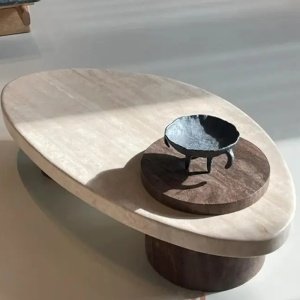 Masuta cafea din piatra naturala si stejar 130 cm x 73 cm x 43 cm Paulo, Homedit