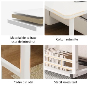 Birou reglabil, birou cu 3 polite, birou multifunctional, masa manevrabila, Homedit