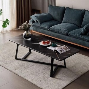 Masuta pentru cafea, 120 cm x 60 cm x 45 cm, masuta premium Black Marble din lemn si otel, Homedit