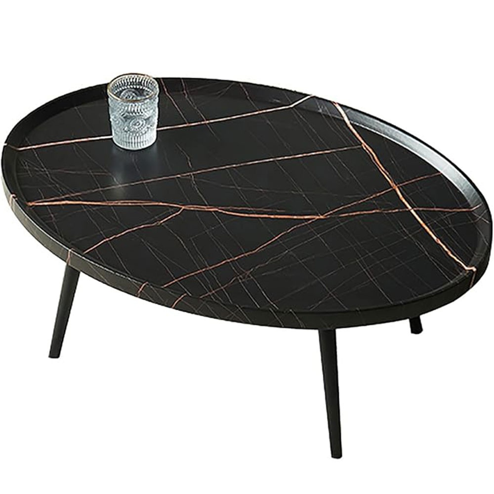 Masuta de cafea din MDF infoliat, 80 cm x 55 cm x 38 cm, masuta living premium Negru Marmura, Homedit