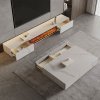 Comoda TV Flame din lemn masiv, alb marble ardezie, 200 cm x 40 cm x 35 cm, Homedit