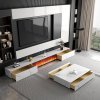 Comoda TV Flame din lemn masiv, alb marble ardezie, 200 cm x 40 cm x 35 cm, Homedit