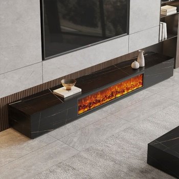 Comoda TV Flame din lemn masiv, negru marble ardezie, 200 cm x 40 cm x 35 cm, Homedit