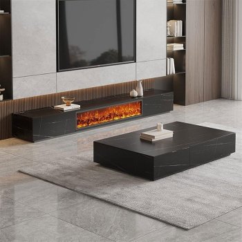 Masuta de cafea Flame din lemn masiv, negru marble ardezie, 130 cm x 70 cm x 25 cm, Homedit