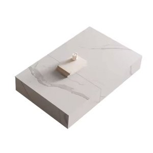 Masuta de cafea Flame din lemn masiv, alb marble ardezie, 130 cm x 70 cm x 25 cm, Homedit