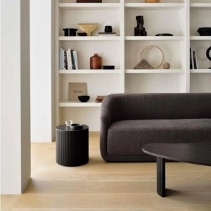 Masuta living rotunda lemn si ardezie Moss, negru, 40 x 40 x 45 cm, Homedit