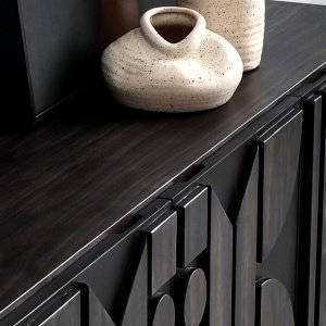 Comoda TV din lemn masiv stejar 180 cm premium Geotry, 180 x 40 x 65 cm, Homedit