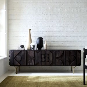 Comoda TV din lemn masiv stejar 180 cm premium Geotry, 180 x 40 x 65 cm, Homedit
