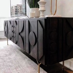 Comoda TV din lemn masiv stejar 180 cm premium Geotry, 180 x 40 x 65 cm, Homedit