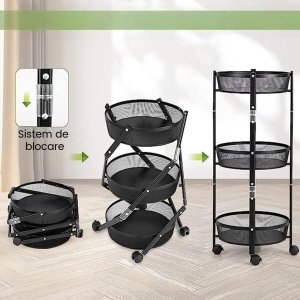 Raft mobil, pliabil cu 3 sertare , organizator legume, organizator bucatarie, Homedit