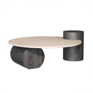 Masa premium Dune, lemn masiv si Terrazzo, 90 cm, Homedit