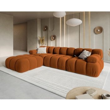 Canapea premium modulara din catifea Bellis, 288 x 96 cm, taburet 96 x 96 cm, maro, Homedit