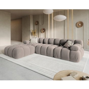Canapea premium modulara din catifea Bellis, 288 x 96 cm, taburet 96 x 96 cm, bej, Homedit