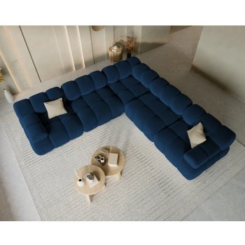 Coltar premium modular din catifea Bellis, 288 x 288 x 96 cm, albastru, Homedit