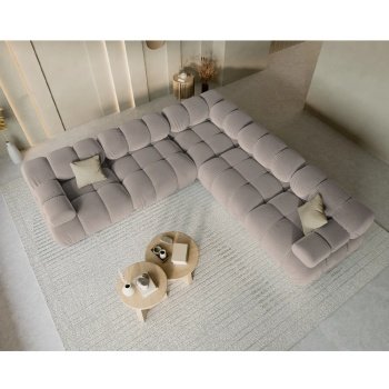 Coltar premium modular din catifea Bellis, 288 x 288 x 96 cm, bej, Homedit