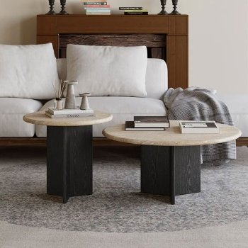 Masuta cafea Manaby, set premium din stejar rosu si piatra, Homedit