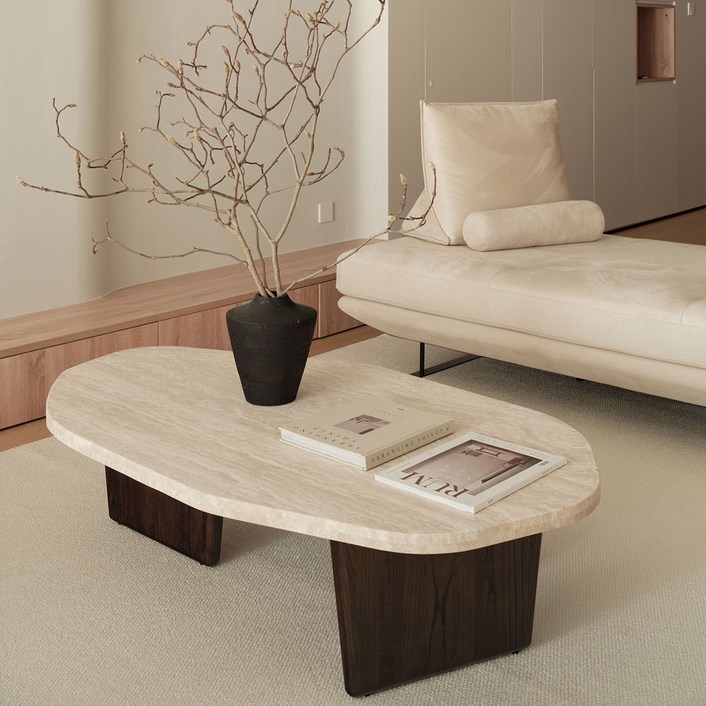 Masuta cafea premium Kaice, stejar rosu si piatra naturala, 120 x 68 x 35 cm, Homedit Masuta cafea premium Kaice, stejar rosu si piatra naturala, 120 x 68 x 35 cm, Homedit