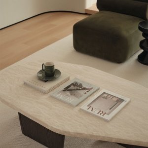 Masuta cafea premium Kaice, stejar rosu si piatra naturala, 120 x 68 x 35 cm, Homedit