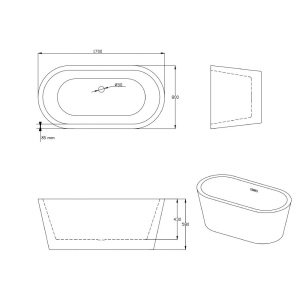 Cada baie Selly, acril, 170 x 80 x 58 cm, alb, Homedit