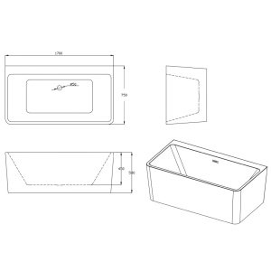 Cada baie Sky, acril, 170 x 75 x 58 cm, alb, Homedit