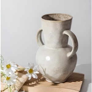 vaza ceramica blunt, 25 x 19,5 x 11 cm, bej, homedit vaza ceramica blunt, 25 x 19,5 x 11 cm, bej, homedit