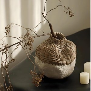 vaza ceramica loura, 24 x 22 x 22 cm, alb + bej, homedit