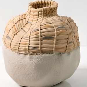 vaza ceramica loura, 24 x 22 x 22 cm, alb + bej, homedit vaza ceramica loura, 24 x 22 x 22 cm, alb + bej, homedit
