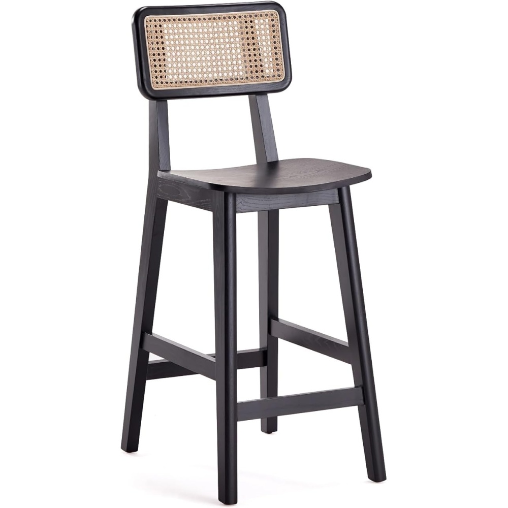 scaun de bar din lemn de cauciuc rika, scaun lemn si ratan, homedit scaun de bar din lemn de cauciuc rika, scaun lemn si ratan, homedit