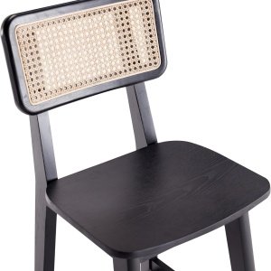 Scaun bar Rika din lemn de cauciuc cu spătar din ratan împletit,  Homedit