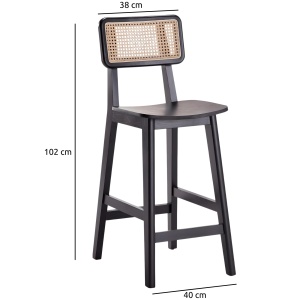 scaun de bar din lemn de cauciuc rika, scaun lemn si ratan, homedit scaun de bar din lemn de cauciuc rika, scaun lemn si ratan, homedit
