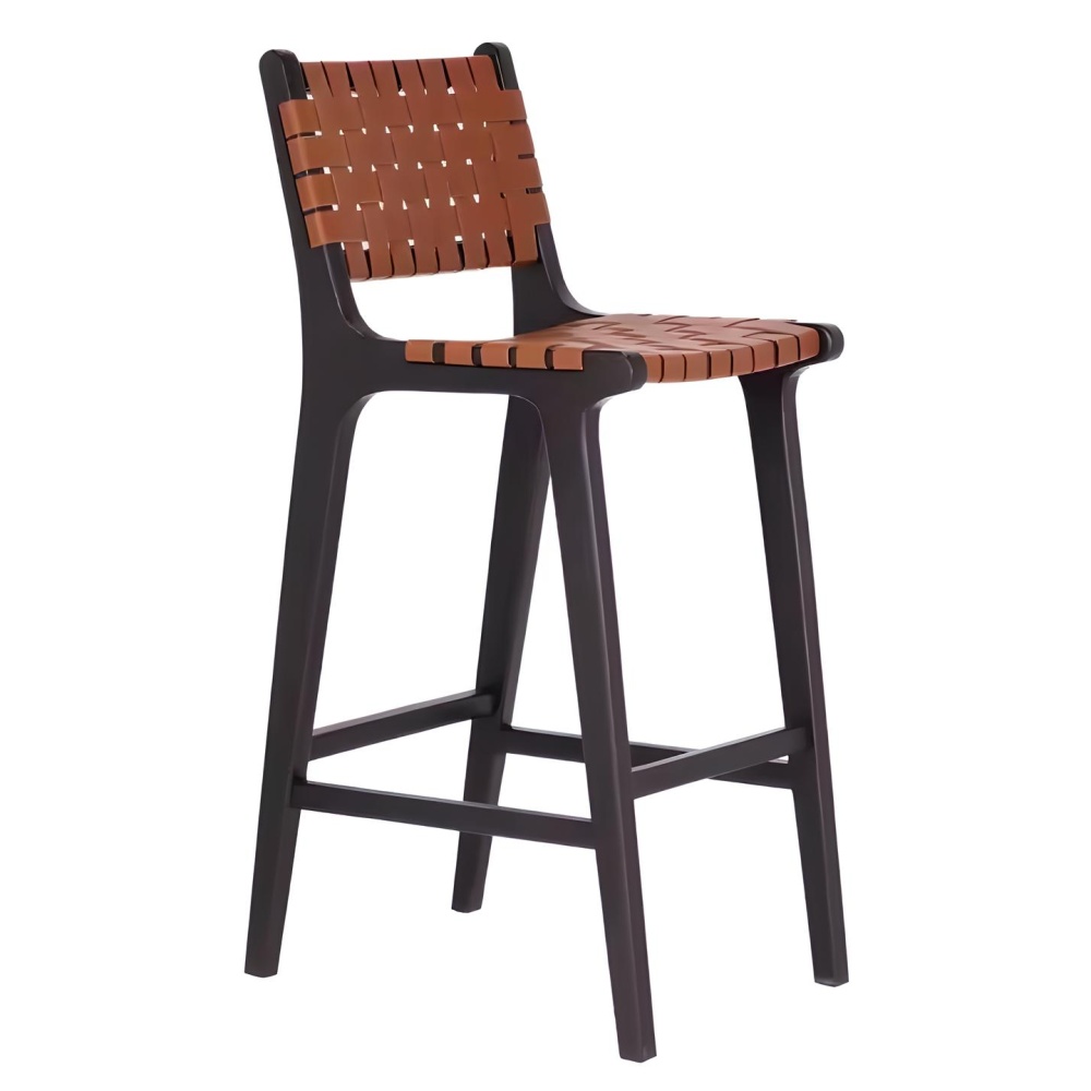 scaun de bar din lemn masiv lunea, scaun lemn masic cu benzi din piele impletita, homedit scaun de bar din lemn masiv lunea, scaun lemn masic cu benzi din piele impletita, homedit