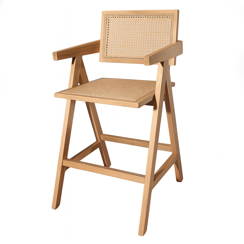 Scaun de bar Tall Stard din lemn de frasin și ratan natural – disponibil pe Homedit