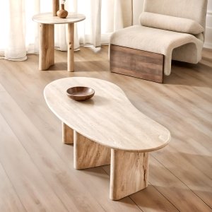 Masa cafea premium Carlo, piatra naturala, 128 x 58 x 40 cm, Homedit