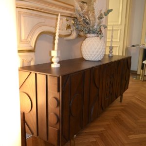 Comoda TV din lemn masiv stejar 180 cm premium Geotry, 180 x 40 x 65 cm, Homedit