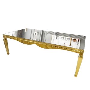 Masă de evenimente Luxa – 300x120 cm, sticlă neagră & cadru auriu , Homedit