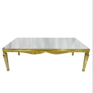 Masă de evenimente Luxa – 300x120 cm, sticlă neagră & cadru auriu , Homedit