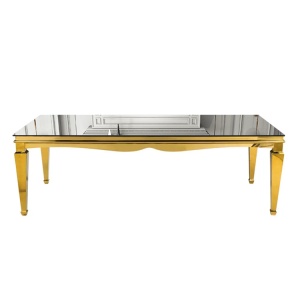 Masă de evenimente Luxa – 300x120 cm, sticlă neagră & cadru auriu , Homedit