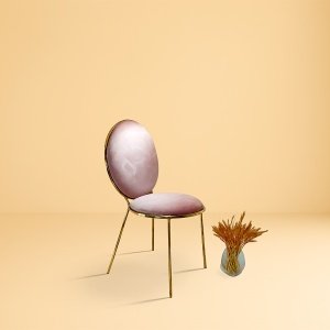 Scaun Rosalie cu catifea roz pudrată și cadru auriu – design rafinat pentru interioare elegante, Homedit