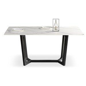 Masă dining Squarel – piatră microcristalină & oțel negru, Homedit