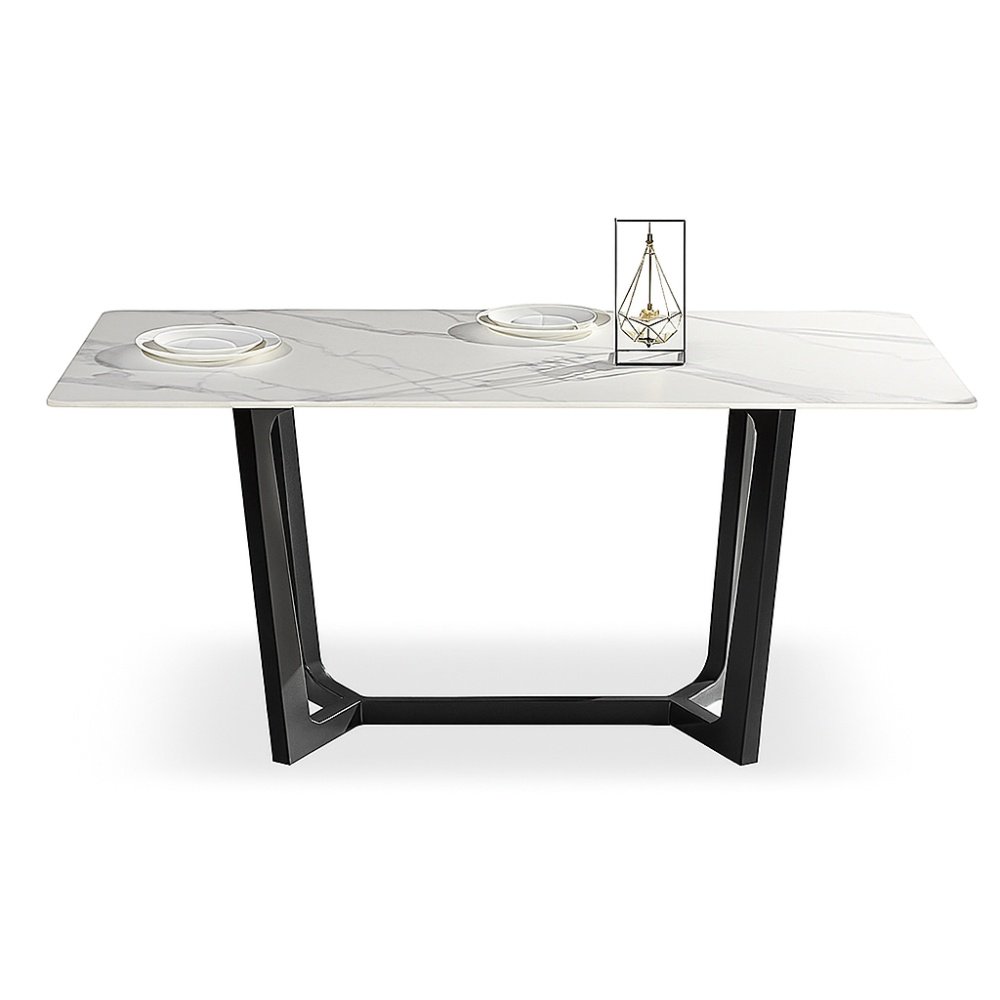 Masă dining Squarel – piatră microcristalină & oțel negru, Homedit