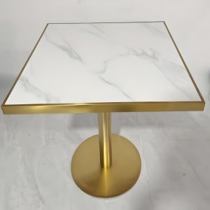 Masa cocktail Stilo, 70 x 75 cm, Auriu periat si piatra, Homedit