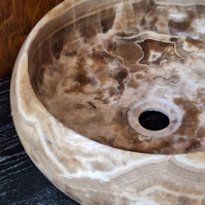 Lavoar rotund Fluvia din onix natural, Ø 38 cm – Montaj pe blat | Homedit