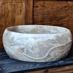 Lavoar Rotund Mavo din Onix Natural Ø38 cm – Finisaj Mat & Montaj Pe Blat | HomeEdit