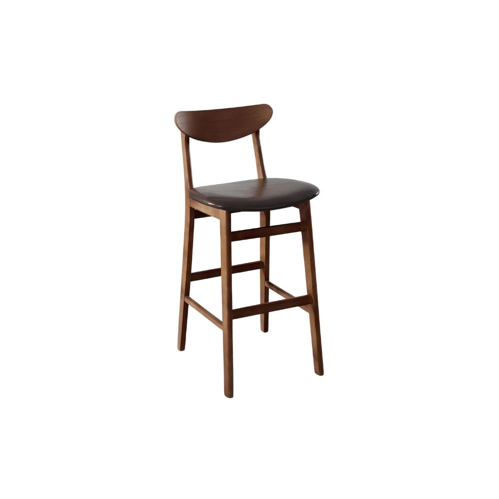 Scaun de bar Volya din lemn masiv și piele – design elegant, 106 cm înălțime | Homedit